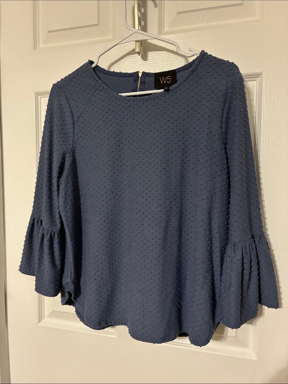 W5 Women's Dusty Blue Textured Bell-Sleeve Blouse